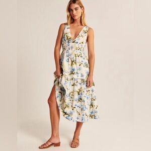 NWT Abercrombie & Fitch Smocked Waist Tiered Midi Dress